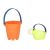 Pomarańczowe wiaderko i zielona konewka - akcesoria do Kétszintes Vízi-Homok Asztal.