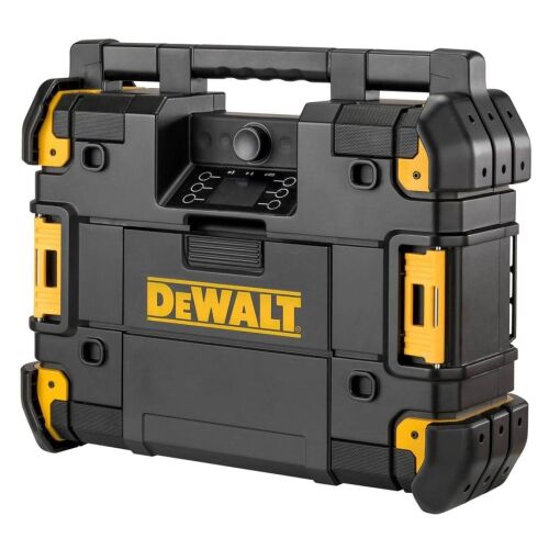 DEWALT TSTAK Radio with Bluetooth, charger, and battery compatibility