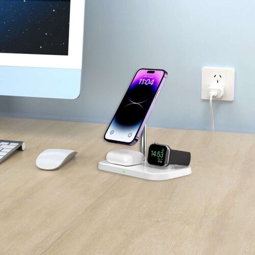 Qi Mag Safe 15W încărcător cu inducție pentru iPhone Apple Watch AirPods 3in1 Suport fără fir Alb 136433531