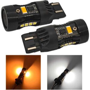 W21/5W 7443 LED izzó, két színű fehér és borostyán, EU-USA kompatibilis - Autó izzó