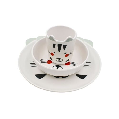 Zestaw stołowy dla dzieci, kubek + miska + talerzyk, 100% melamina, wzór kotek 136451523
