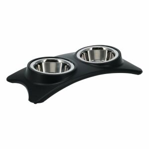 Futter- und Wassernapf-Set für Tiere, 2 Edelstahlnäpfe, PP-Ständer, 36x18x5 cm, 240 g 136451703 - Viehzucht