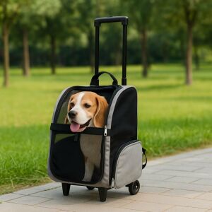 Vozík / Vozík s batohom na prepravu malých zvierat, 35x32 cm, max. 105 cm, s kolieskami a výsuvnou rukoväťou, čierny 136451744 - Chov zvierat