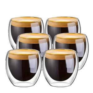 Set 6 pahare espresso cu pereți dubli Koken, sticlă borosilicată transparentă - Servirea