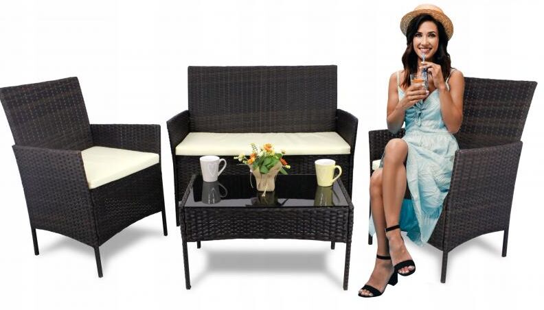 GardenLine 4 személyes rattan kerti Ülőgarnitúra - Barna, Krém