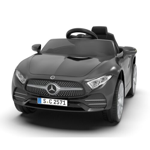 Widok z przodu czarnego elektrycznego samochodu dla dzieci Mercedes-Benz CLS350