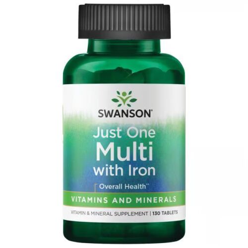 Swanson Just One Multi with Iron, denný multivitamínový a minerálny doplnok pre celkové zdravie, 130 tabliet