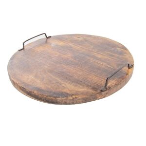 Koopman Mango Holz rundes Serviertablett mit Griffen - Servierschalen