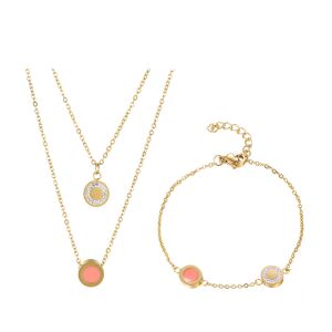 Arany tónusú Emporia Ötvözetű Szett Rózsaszínű Emporia® Kristállyal és Fehér Emporia® Kristállyal ( Nyaklánc+Karkötő ), XUP245 136496148 - Emporia