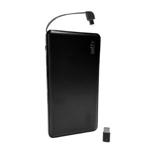 Setty fekete 10000 mAh power bank USB és USB-C adapterrel - Setty