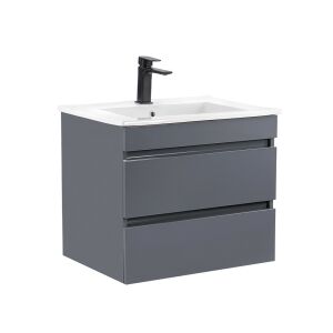 Leziter Cube 60 долен шкаф за баня с керамичен умивалник, 2 чекмеджета, антрацитно сив 136501499 - Leziter Шкаф за баня