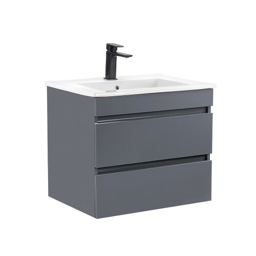 Leziter Cube 60 долен шкаф за баня с керамичен умивалник, 2 чекмеджета, антрацитно сив 136501499