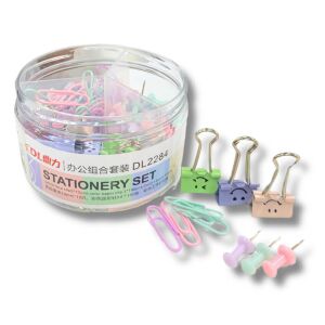 Irodaszer készlet, pasztell színben (gémkapocs, térképtű és bindercsipesz), 150+ db-os 136502270 - Gemkapocs