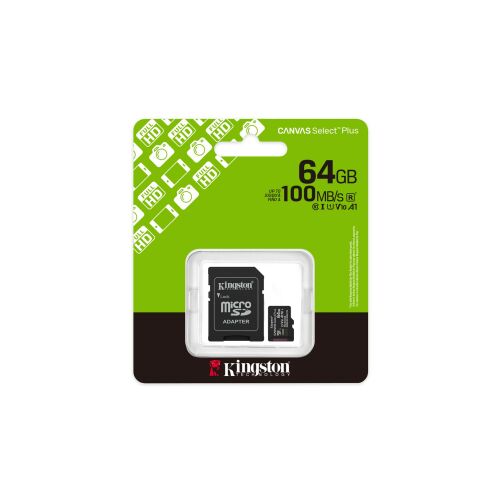 Kingston memóriakártya microsdxc 64gb canvas select plus gen3 100r a1 + adaprer SDCS3/64GB 144913276 - Memóriakártya