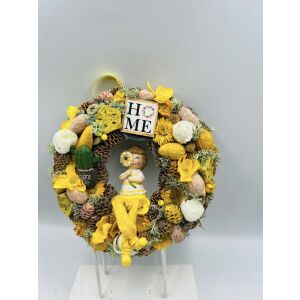 Citromsárga ajtódísz HOME felirattal és figurával, dekoratív lakásdekoráció - Ajtódísz