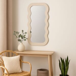 Dekoratívne zrkadlo s vlnitým rámom – 37x80 cm, sklo + MDF rám, béžová 136508473 - Zrkadlá