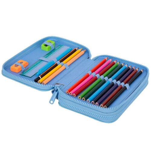 CoolPack Jumper 2 Daisy Sun tolltartó, nyitott állapotban színes ceruzákkal, vonalzóval, hegyezővel és radírral - CoolPack