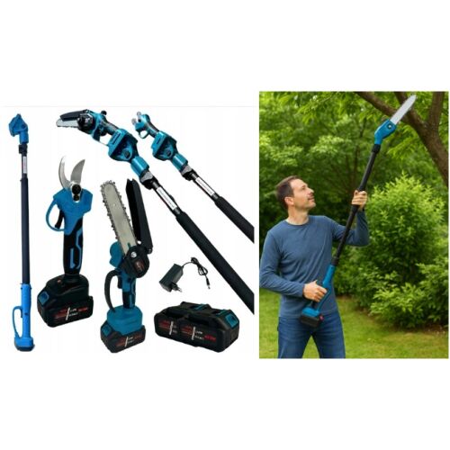 Hayami Magassági Ágvágó Szett: Akkus Láncfűrész, Metszőolló; Teleszkópos Nyél 