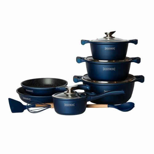 Royalty Line BS1010 13 darabos márványos edény- és evőeszközkészlet, kék