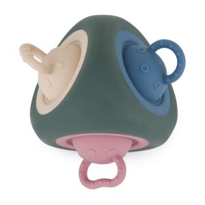 PETITE&MARS Silikónová senzorická hračka Pop Up Triangle Misty Green pre bábätká od 10 mesiacov - Petite&Mars