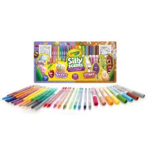 Crayola Silly Scents 55-elementowy zestaw do pisania z kartami postaci - Zestaw artykułów piśmiennych