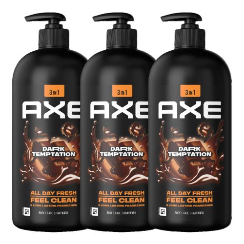 Axe Dark Temptation Shower Gel 3x900ml, 3-in-1 Body, Face, and Hair Wash