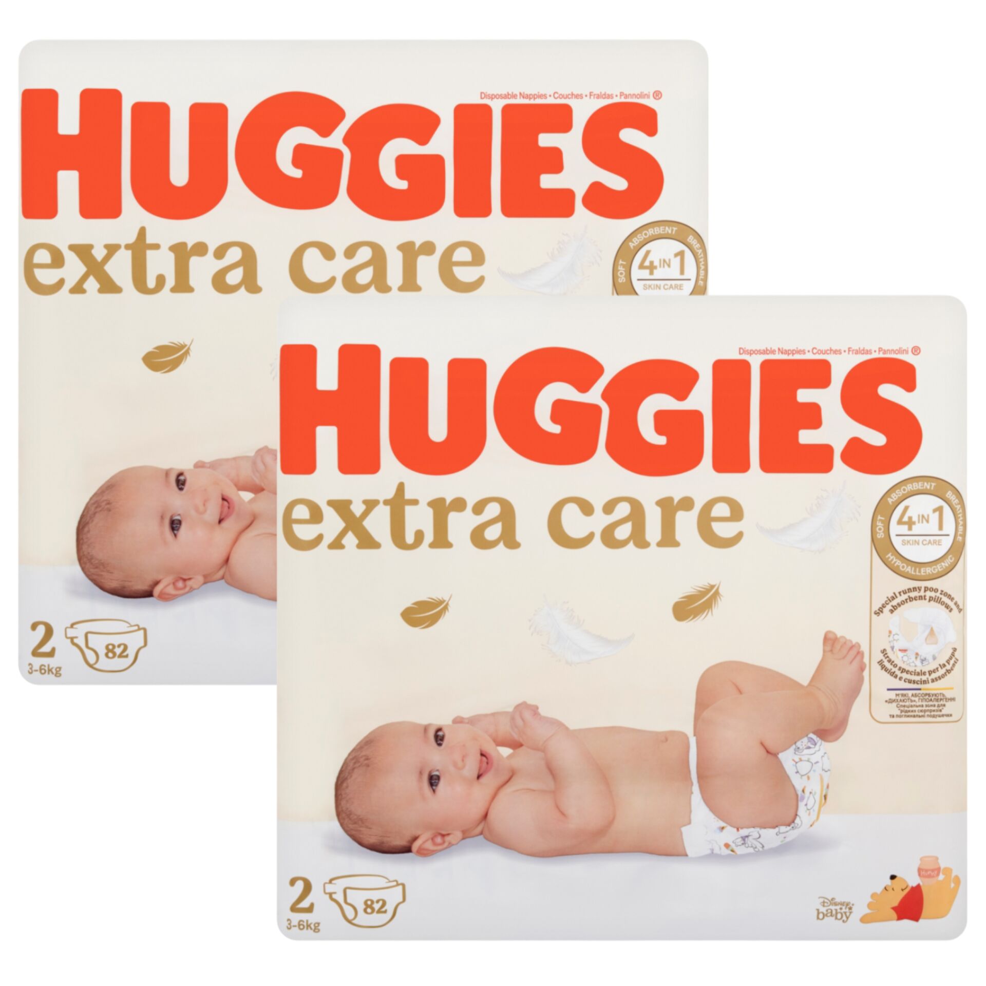 Huggies Extra Care Nadrágpelenka 3-6 kg Newborn 2 (2x82db)