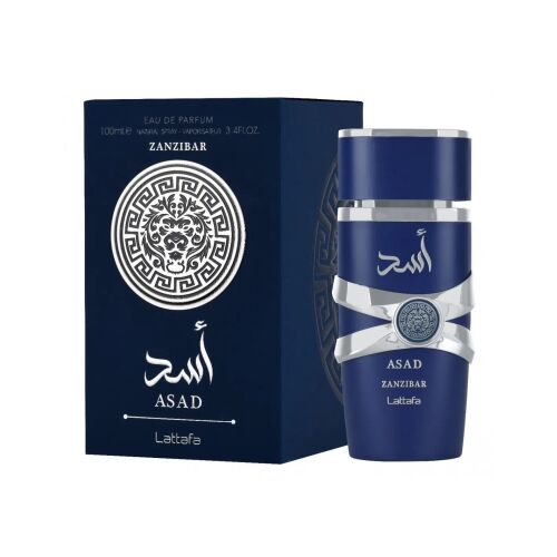 Asad Zanzibar by Lattafa Eau de Parfum férfiaknak, 100ml-es üveg és doboz