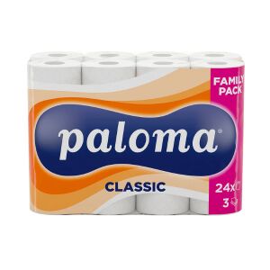 Toalettpapír, WC papír, 24 tekercs, 3 réteg, 82 lap, Paloma Classic 136615003 - WC-papír