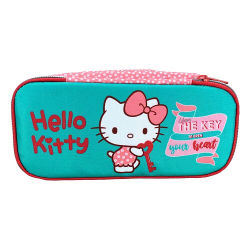 Hello Kitty Sweetheart 2 rekeszes tolltartó, türkiz Hello Kitty mintával