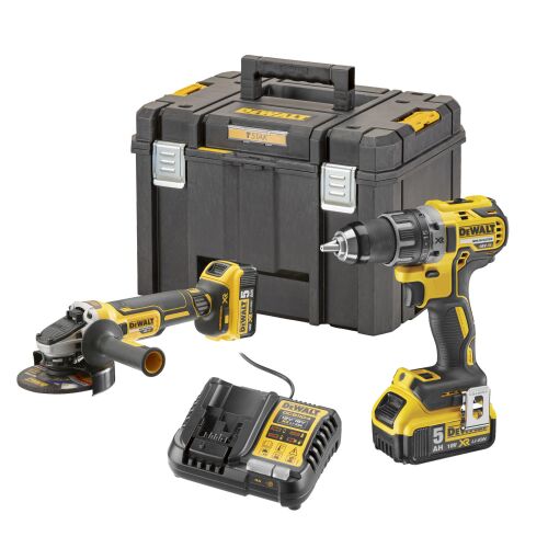 DEWALT 18V Cordless Power Tool Combo Kit with Drill, Angle Grinder, Charger and TSTAK Case