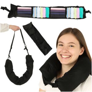 Utazási párna utazási szaruhártya fejtámla nyaktámasz tárolórekesz töltéshez fekete