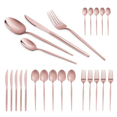 Set de tacâmuri Berlinger Haus BH 3068, 24 piese, aur roz, pentru 6 persoane