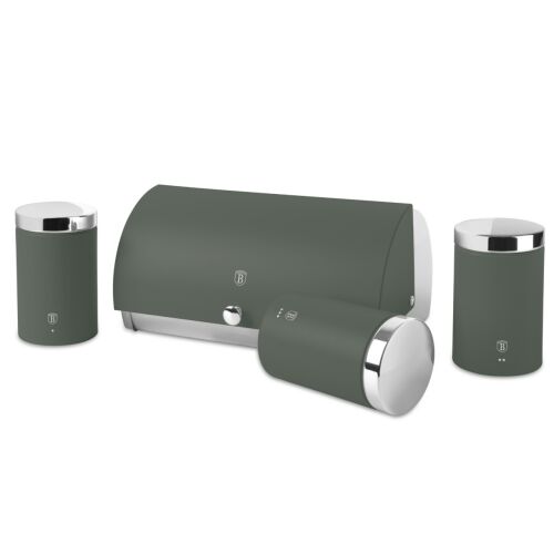 Berlinger Haus BH 6833 matte green bread box and 3-piece canister set