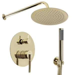Rea Argon Gold Unterputz Duschset mit rundem Regenduschkopf und Handbrause - Brausegarnitur