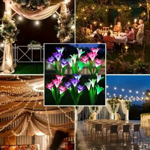 Koláž solárnych lámp v tvare ľalie v záhrade a na podujatiach - Záhradná výzdoba