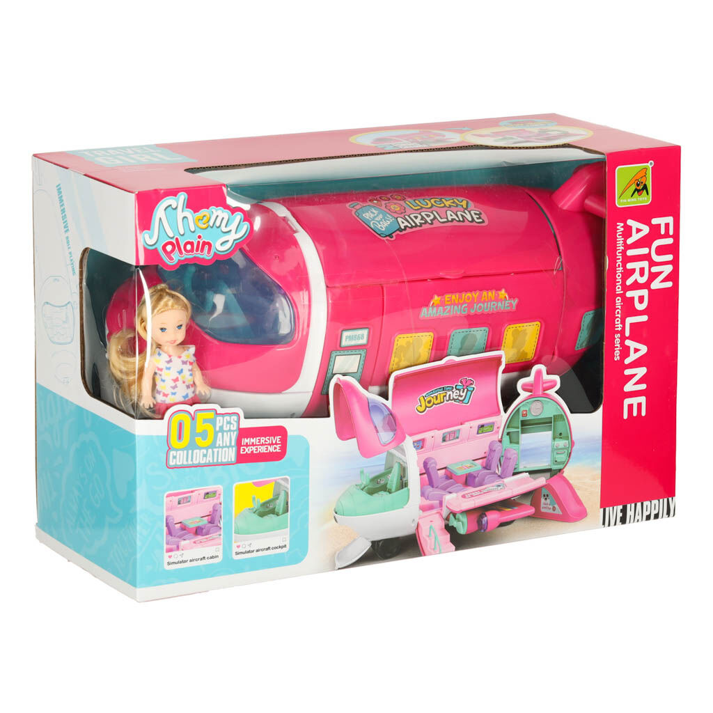 Utasszállító repülőgép babáknak 2in1 összecsukható kiegészítők rózsaszín