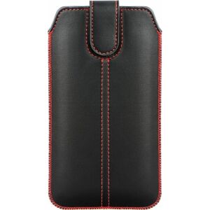 Forcell Pocket fekete bőr telefontok piros varrással iPhone 12/13 Mini készülékhez - Forcell