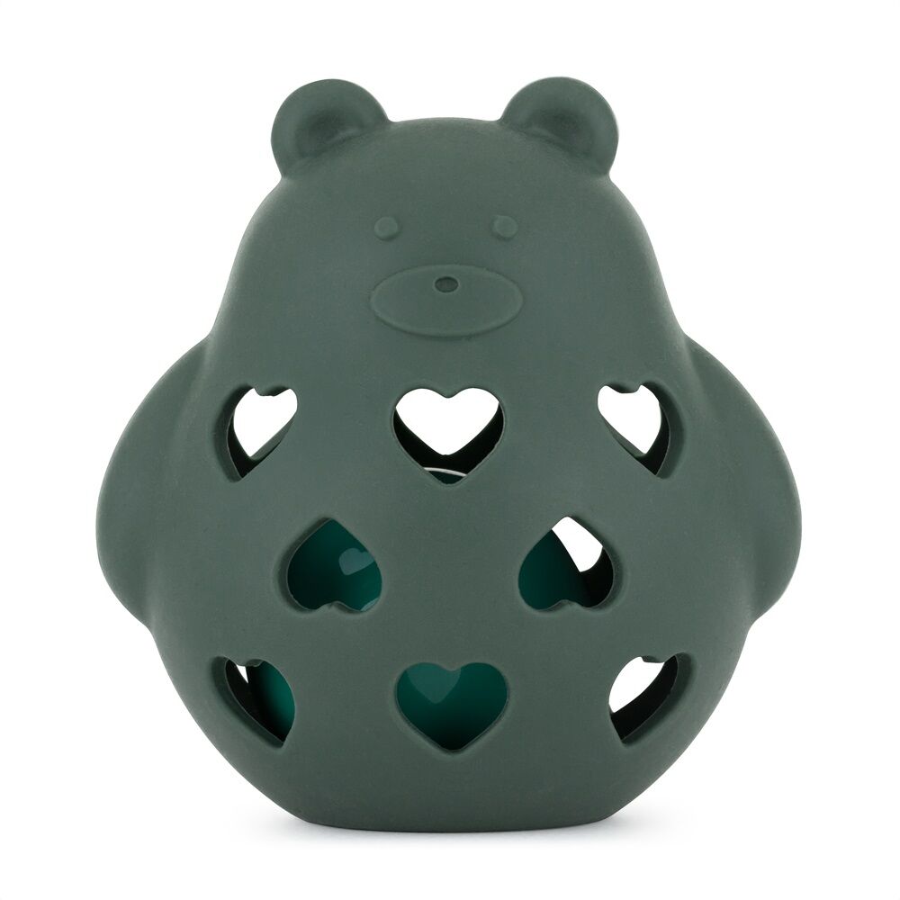 PETITE&MARS Szilikon játék csörgővel Bear Basil Misty Green 0m+