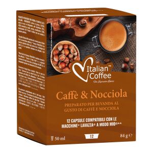 Italian Coffee Caffè & Nocciola, Mogyorós ízű kávékapszulák, kompatibilis a Lavazza A Modo Mio-val, 12 darabos - Kávépárna & Kávékapszula