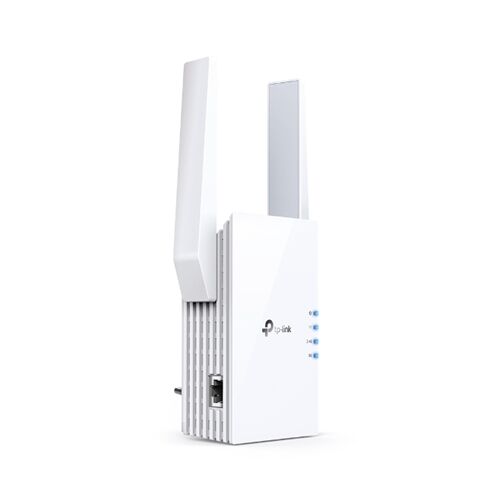 TP-Link RE605X AX1800 Wzmacniacz sygnału Wi-Fi 6, widok pod kątem z portem Ethernet