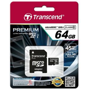 FL Transcend Micro SDXC 64GB Class10 UHS-1 400x adapterrel (TS64GUSDU1) 136671847 - Transcend