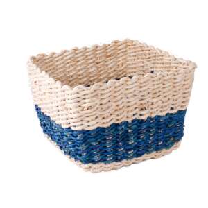 Kék és fehér fonott tároló kosár, Gyékény kosár M - Tárolódoboz & kosár