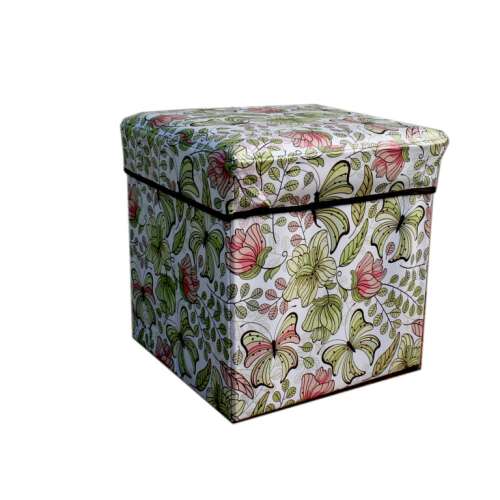 Virágos mintás tároló puff pillangó mintával, tökéletes extra ülésként és tárolóként