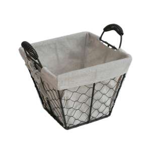 Fekete drótkosár szövet béléssel, rusztikus stílusú, tároló kosár - Tárolódoboz & kosár