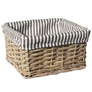 Szürke fonott tároló kosár levehető csíkos szövet béléssel - Tárolás & Rendszerezés