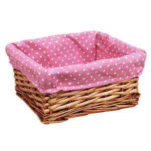Rózsaszín pöttyös bélelt fonott kosár - Tárolódoboz & kosár