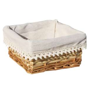 Természetes nád kosár levehető fehér lenvászon béléssel és csipkés szegéllyel - Tárolódoboz & kosár