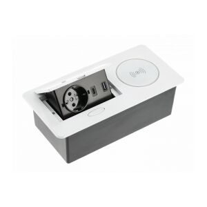 Zabudovaná obdĺžniková zásuvka, 1 zásuvka schuko, 2 USB A, 1,5 m kábel, biela, bezdrôtové nabíjanie, GTV 136720795 - Lampy&osvetlenie