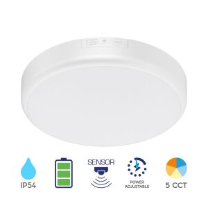 Plafoniera LED cu senzor si kit de emergenta, 20W, 2000lm, IP54, 280mm, lumina calda/neutra/rece, alba, Braytron 136721401 - Lămpi și iluminat